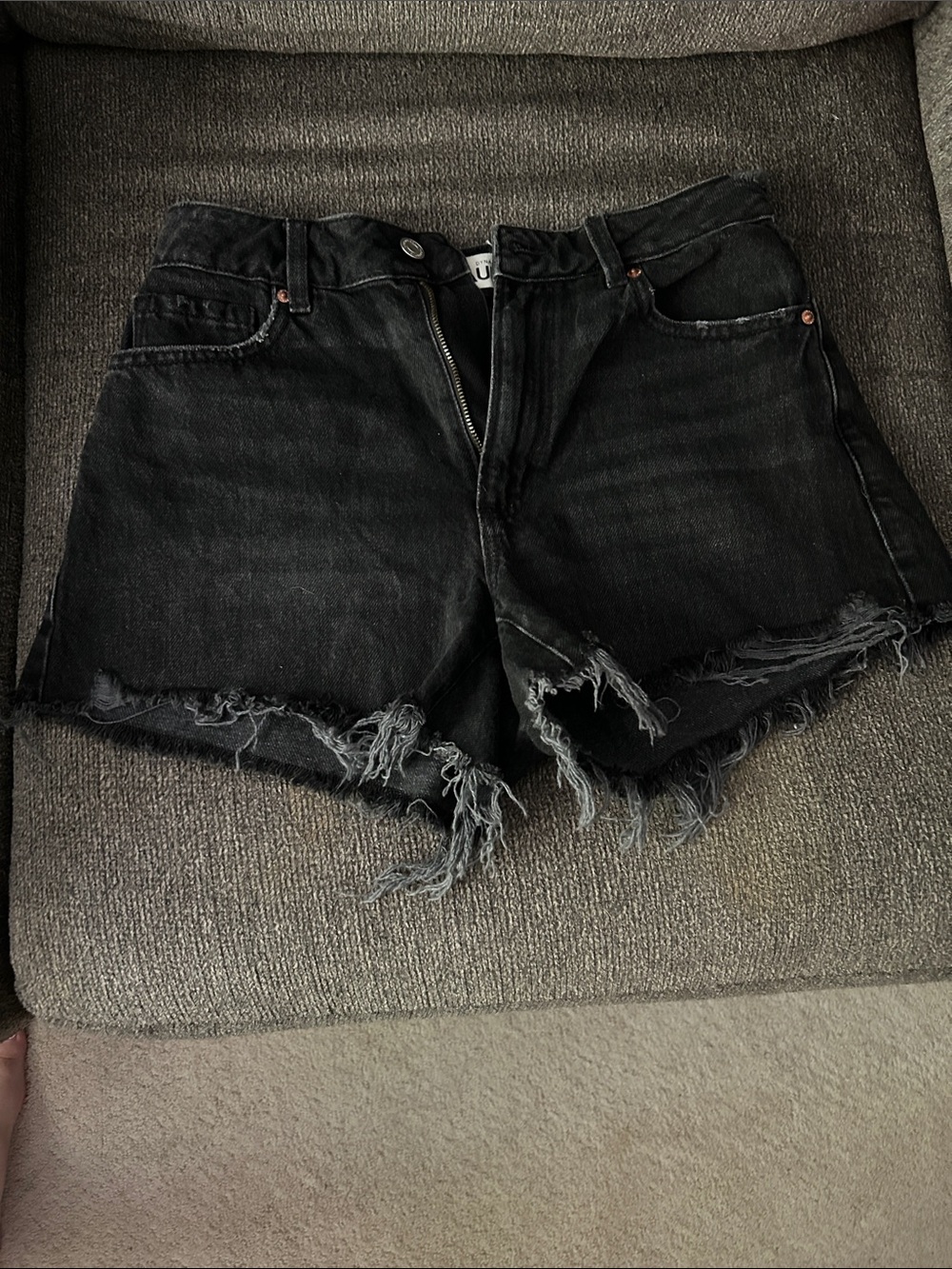 Dynamite Black Distressed High-Waist Denim Shorts